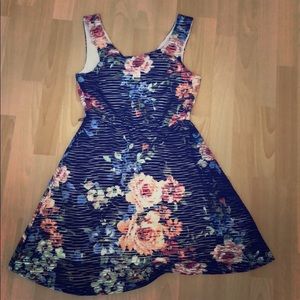 Fit and flare floral blue dress